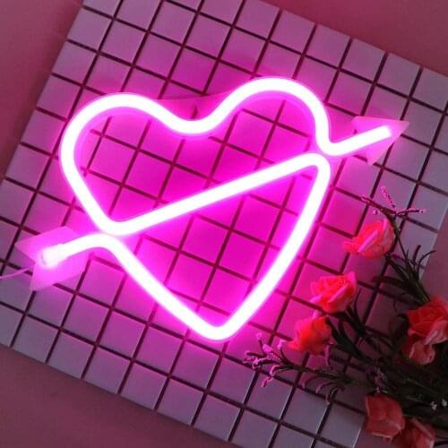 Cupids Bow Shape Neon Light Romantic LED Heart Night Lamp Battery&USB Operated Neon Signs for Bedroom Xmas Birthday Party Weddi