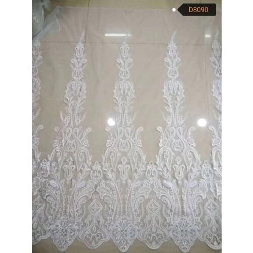 Wholesale Ivory Sequins embroidered lace fabric for wedding dress Fabric 10 Yards