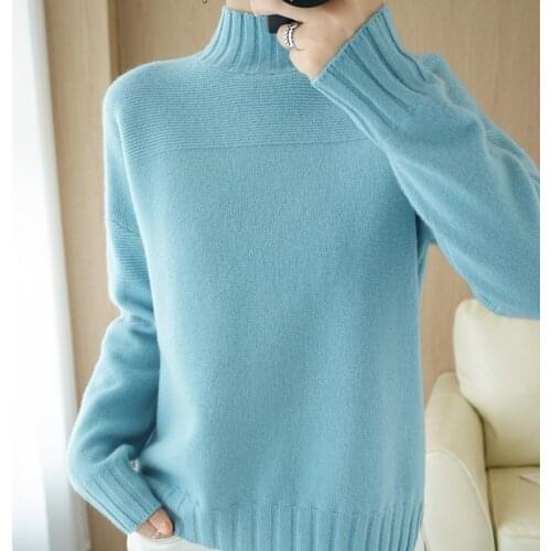 Autumn and Winter New Cashmere Sweater Womens Half High Neck Pullover Slim Warm Knit Bottoming Sweater Ladies Plus Size Hot