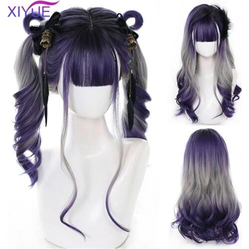 XIYUE Long Ombre Light Ash Purple Blonde Wavy Wig Cosplay Party Daily Synthetic Wig for Women High Density Temperature Fibre