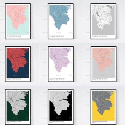 The Lizard Heritage Coast,Cornwall Map Nordic Retro Minimalism Painting Posters and Prints on Canvas Wall Art Modular Pictures