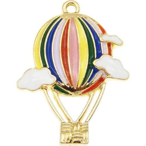 2pcs Enamel Pendant hot air balloon charms alloy metal jewelry accessories handmade Necklace 3.1*2.3cm Party Decorate Rainbow