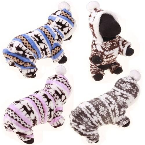 Christmas Autumn Winter Dog Clothes Pet Clothes Dog Pajama Cute Soft Coral Fleece Print With Hat Puppy Teddy Sleepwear Coat