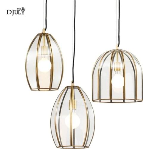 Nordic luxury Copper border clear glass pendant lights modern home deco hanging lamp kitchen fixtures dining room led luminaire