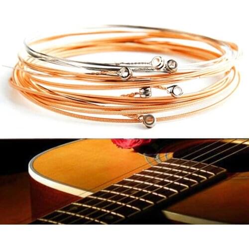 6Pcs/Set Acoustic Guitar Strings Red Copper Guitar Strings E-A For Acoustic Folk Guitar Classic Wooden Guitar