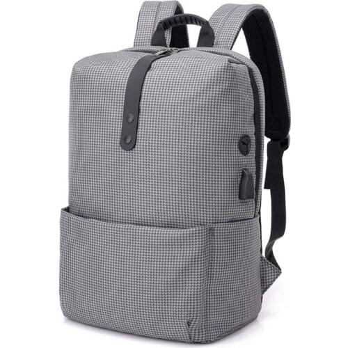 2019 New Student Bag USB Socket Charging Backpack Solid Color Fashion Leisure Travel Backpack Youth Nylon College Backpack