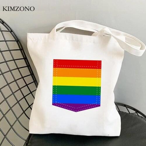 Lgbt shopping bag canvas handbag shopping bolsas de tela bolso bolsa bag sacola woven reusable fabric sac toile