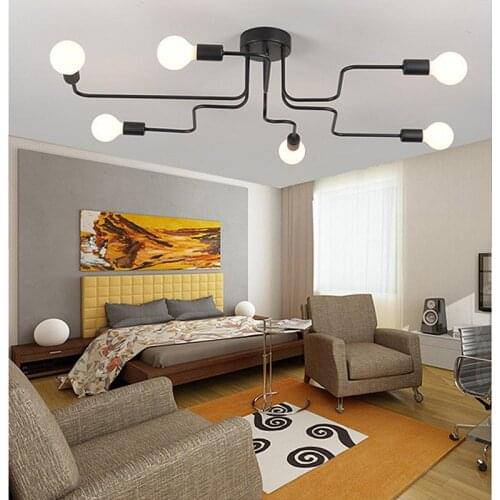 Sharelife 6 Heads Retro Nostalgia Cafe Bar Light Wrought Iron Multiple Rod Creative Personality LED Chandelier Home Lamp 6H