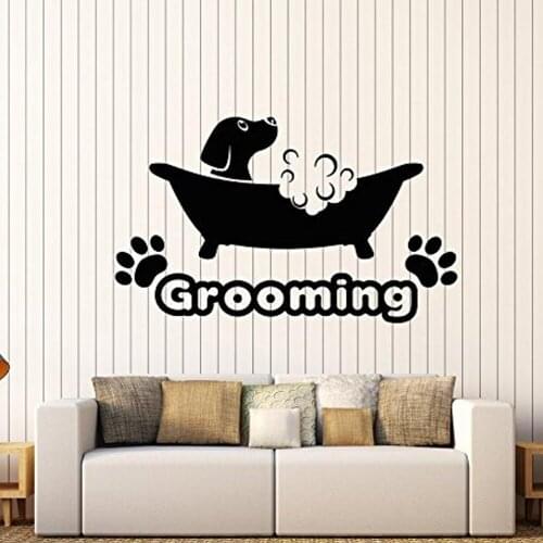 Vinyl Wall Decal Pets Beauty Salon Grooming Dog Puppy Bath Wall Stickers Grooming Room Decor Large Art Wall Decor Decal B057