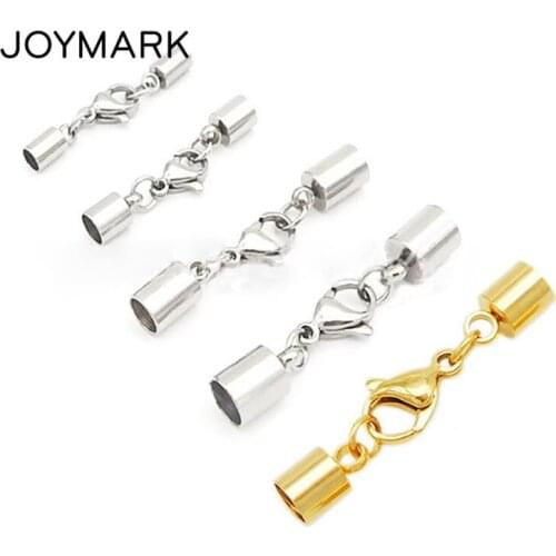 9 Sizes Stainless Steel Lobster Clasps With Round Leather Cord End Caps 1.2mm-8mm Hole Steel Gold Plated Color BXGC-035