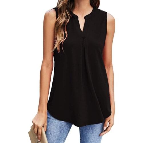Women Summer Blouse 2021 V Neck Sleeveless Vest Solid Color Loose Crop Top Bottoming Blouse