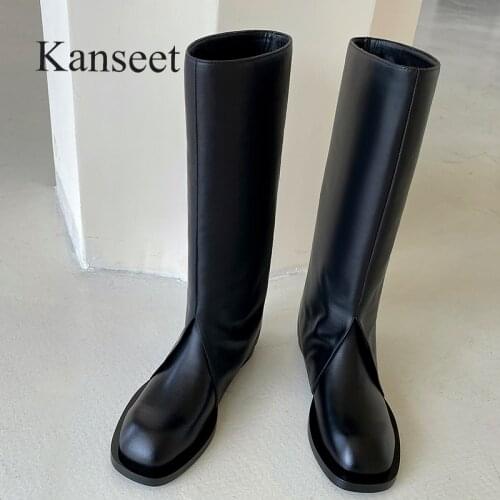 Kanseet New Women Knee High Boots Fashion Platform Winter Shoes Woman Low Heels Warm Fur Long Boots Hot Sale Shoes Black Size 40