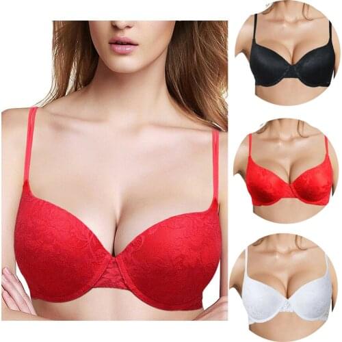 Plunge Black Push Up Women Lace Hollow Floral Bra For Ladies Padded Lingerie Mesh Embroidery Underwear Large Size F G Cup