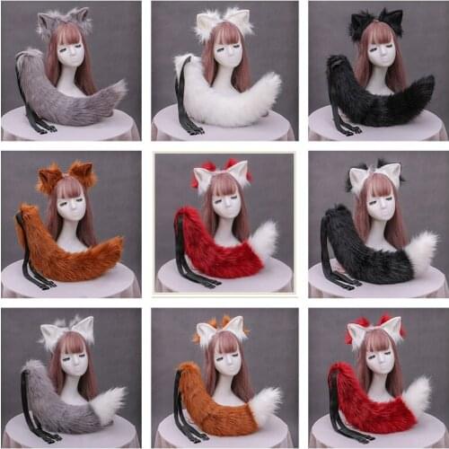 Girl Women Furry Lolita Anime Fox Ear Wolves Beast Big Cat Tails Hair Hoop Hairbands Cosplay Costume Fancy Dress Props
