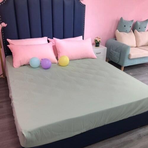 100% Cotton Solid Color Fitted Sheet Stripe Mattress Cover Four Corners With Elastic Band Bed Sheet Hotel bedding wholesale