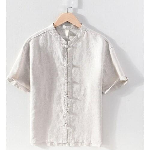 100% Linen Italy style brand casual shirt men fashion comfortable solid shirts men tops stand collar mens clothes camisa chemise