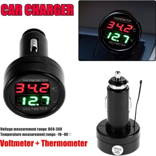 12V 24V Digital Voltmeter Thermometer Voltage Temp Meter for Car RV Truck Boat Universal Dual USB Car-charger Adapter