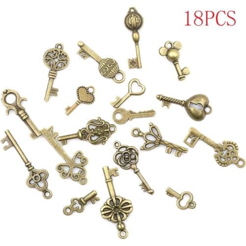 18pcs/sets Diy Craft Gifts Bronze Charms Skeleton Keys Lot Antique Vintage Old Look Necklace Pendant DIY Bracelet Necklace