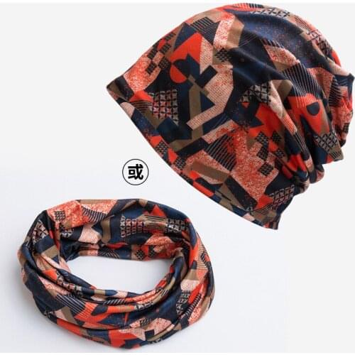 2021 Casual Fashion Women Winter Autumn Beanies Skullies Ladies Hat Scarf Double Used Cotton Hat Warm Printed Hats