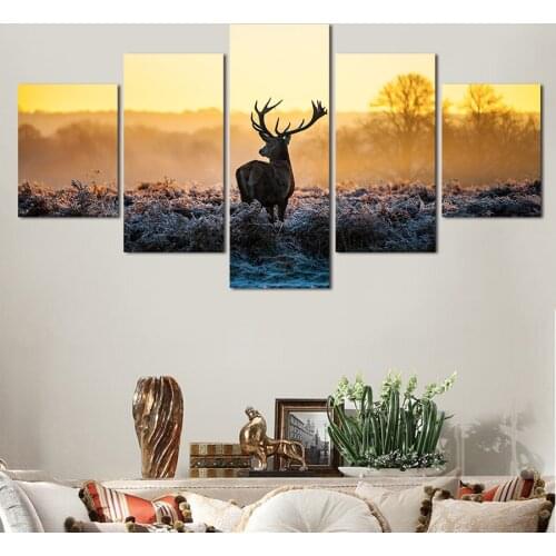 5 Panels Abstract Deer Modern Home Wall Decoration Living Room Bedroom Painting Animal Poster HD Print Picture Framework