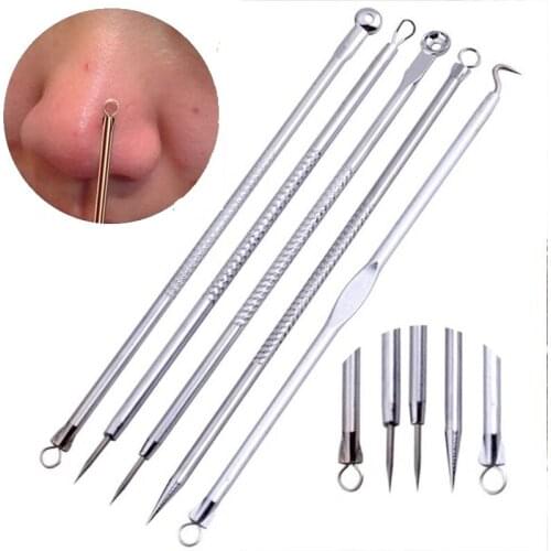 5Pcs Stainless Steel Blackhead Remover Tool Kit Professional Blackhead Acne Comedone Pimple Blemish Extractor Facial Makeup Tool