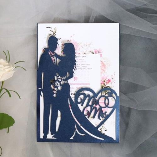 50Pcs Laser Cut Bride And Groom Wedding Invitations Card Love Heart Greeting Card Valentines Day Wedding Party Favor Decoration