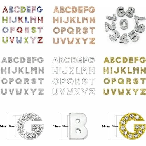 Wholesale 130pcs 10mm Full Rhinestone Letters Numbers DIY Jewelry Zinc Alloy ENGLISH Alphabet Slide Letters Rose Gold Color