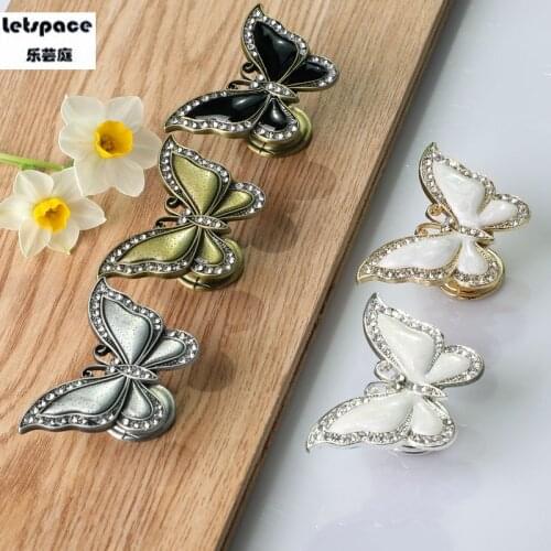 Free Shipping Diamond fashion Handle Shell Crystal Zinc alloy drawer shoe cabinet closet butterfly Pull golden dresser door Knob
