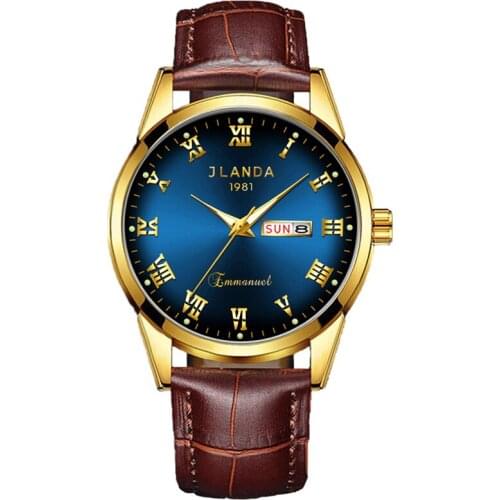 JLANDA Brand New Design Business Man Watch Leather Waterproof Luminous Hour Date Week Clock Male Hodinky Quartz Mens Watch 6622