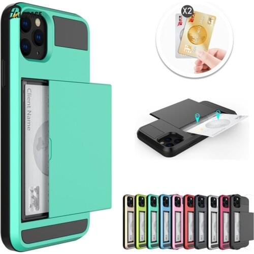 For iPhone 11 11 Pro 11 Pro Max Case Card Slot Sliding Door Pocket Case For iPhone 8 7 6 6 Plus 7Plus 8Plus 5 5S SE 6S 6S Plus