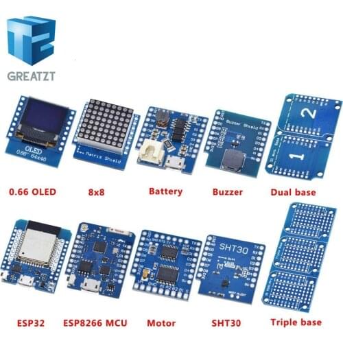 Esp8266 D1 Mini Pro Wifi Nodemcu Data Logger Shield Ds1307 Battery 0.66 Oled Dc Power Buzzer V1.0.0 Dual Base For Wemos Diy Kit