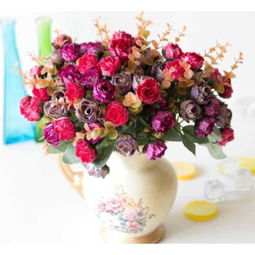 21 Heads Retro Rose Artificial Flower Silk Rose Bouquet Wedding Home Party Decoration Fake Flowers Fall Decoration