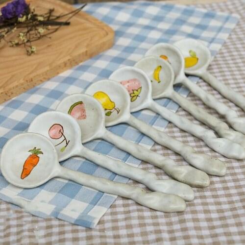 Creative Hand Painted Ceramic Spoon Fruit Design Handmade Spoon Dessert Spoon Mini Spoon