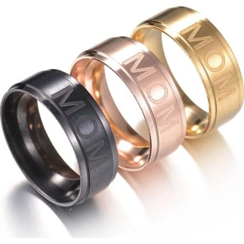 Simple Black Rose Gold Color Womens Ring Mom Ring Stianless Steel Rings Popular Jewelry Gift for Mother