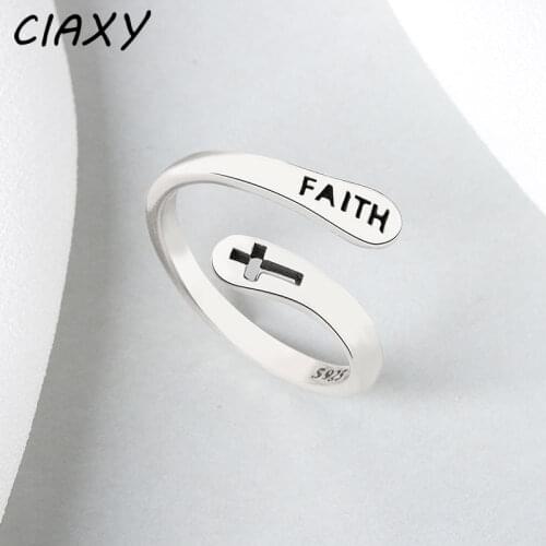 CIAXY 925 Sterling Silver Hollow Cross Twist Rings for Women Letter Design Geometric Opening Ring Thai Silver Vintage Jewelry