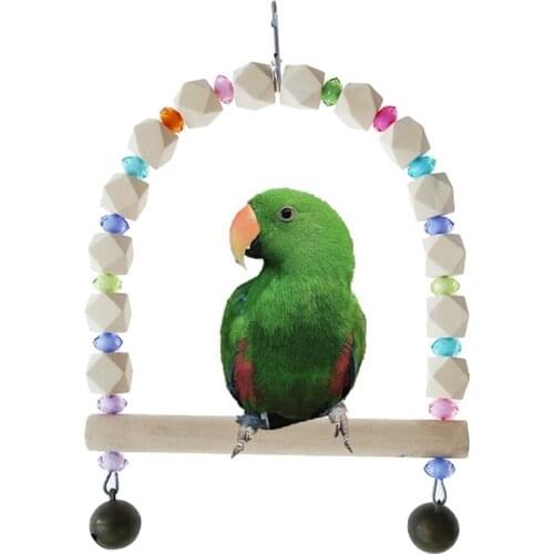 Wooden Bird Swings Toy with Hanging Bells for Cockatiels Parakeets Cage Accessories Birdcage Parrot Perch Stand