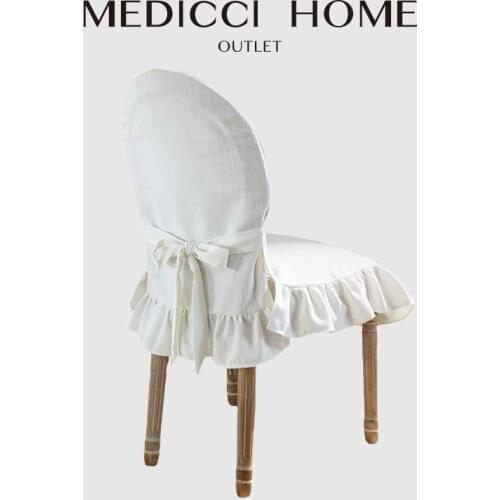 Medicci Home French Dining Chair Cover Cotton Linen Ruffled Pure White Hotel Wedding Party Oval Seat Cover Slipcover Customized