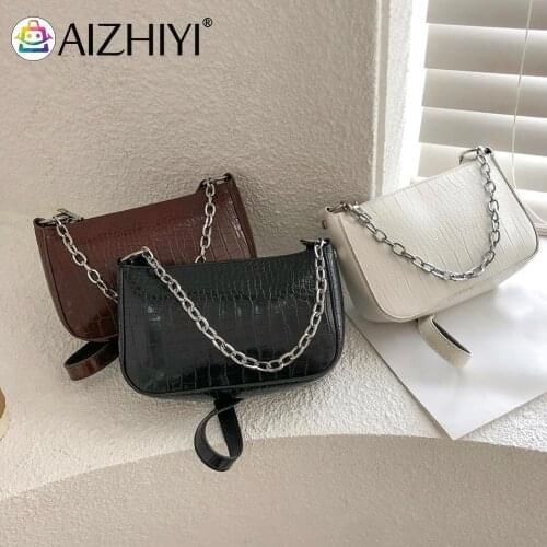 Fashion Women PU Leather Alligator Pattern Chain Shoulder Underarm Bag Ladies Vintage Small Purse Handbag