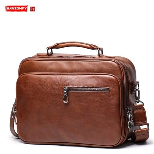 New Genuine Leather Men Handbag Business Briefcase Male15.6 Inch Laptop Bag Shoulder Messenger Bag Real Leather Men Travel Bags