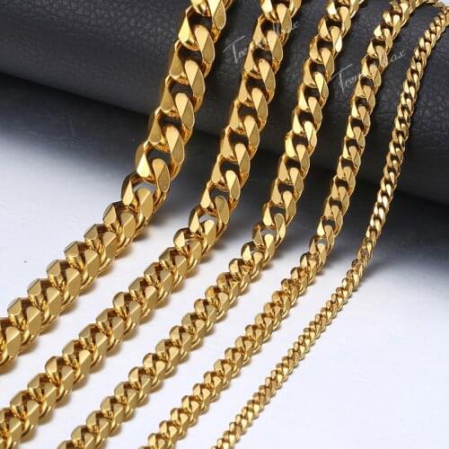 Mens Stainless Steel Necklace Gold Curb Cuban Link Chain Necklace For Men Jewelry Gifts Dropshipping 3-11mm HKNM156