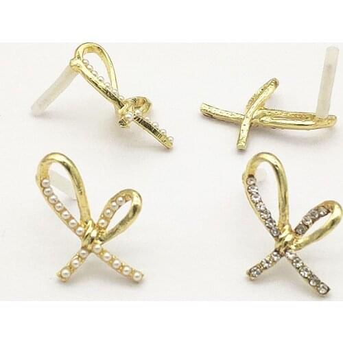 New Arrival! 26x19mm 50pcs Rhinestone Bows shape Ear Stud for Handmade Necklace Earring DIY Parts,Jewelry Findings & Components