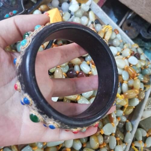 Wholesale Sale Of Old Objects Primitive Inlaid Gemstone Arm Ring Big Circle Meteorite Bracelet On The Upper