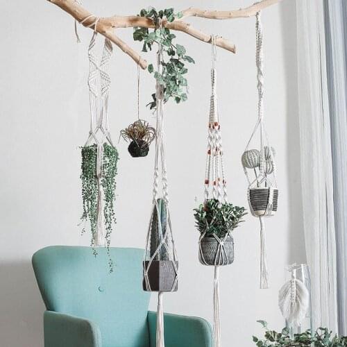Hand Woven Hanging Baskets For Plants Macrame Plant Hanger Flowerpot Net Wall Decor Indoor Outdoor Garden Balcony Decorations