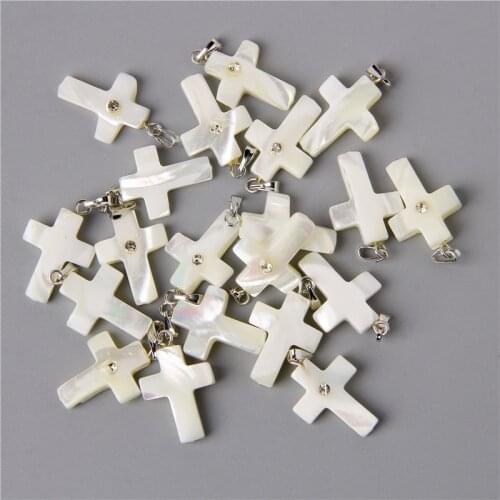 Natural White Cross Shape Faith Religion Carved Mother of Pearl Shell Pendants Necklace Accessories for Jewelry Making 5/10pcs