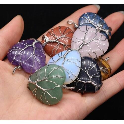 Heart-shaped Natural Semi-precious Stones Silver Wire Around Charms for Jewelry Making DIY Necklace Bracelet Accessories