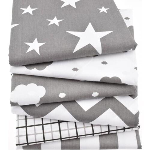 6pcs/Lot Print Twill Cotton Fabric For Sewing Doll Baby Bedding Clothes Dress Skirt Patchwork Cloud&Star Tissue Material 40x50cm