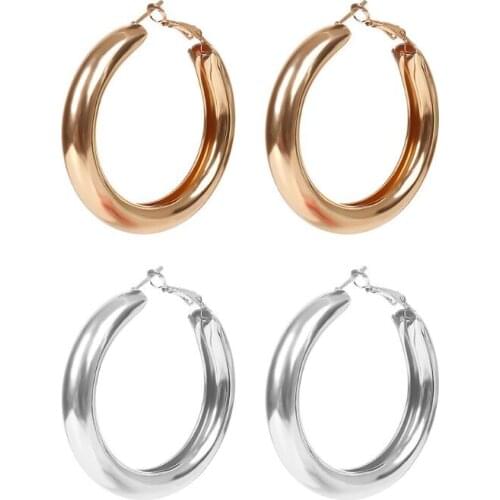 2 Inch Tube Thick Hoop Earrings Lightweight Large Stud Earrings Women Jewelry