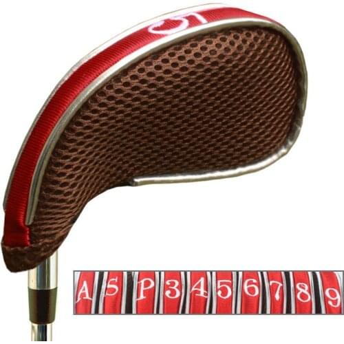 Andux Mesh Golf Club Iron Head Covers Zipper Glof Iron Headcovers 10pcs/set 3-9 A S P Golf Head Cover Set MT/YB001 Coffee/Red