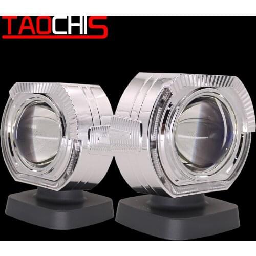 TAOCHIS YT145 3.0 inches bi xenon projector lens shroud LED DRL car headlights chrome angel eyes white red blue yellow color