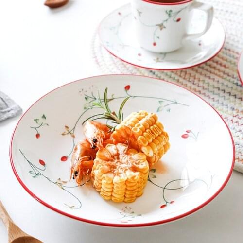 French Strawberry Dinner Plate Porcelain Soap Plate Deep Plate Coffee Cup Saucer Bowl Home Decoration Accessories Tableware Set